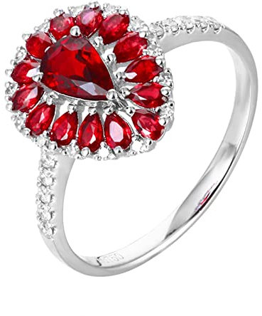 Epinki Echt Gold Trauringe 18K Weiß Gold Au750 Frauen, Rubin Partnerringe Rot 1ct Freundschaftsringe Weißgold 750 mit Diamant, Gr.49 (15.6)