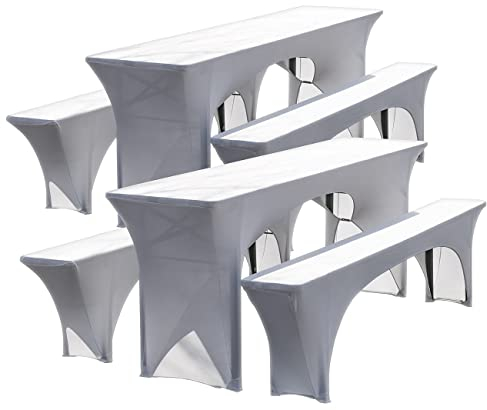 infactory Biertisch Hussen Sets: 6-teiliges Stretch-Hussen-Set für Biertischgarnitur, weiß (Möbelbezug waschbar, Bankhussen Biertische, Bierbank)