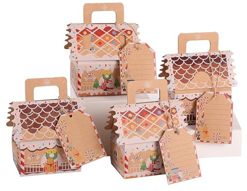VEIYI 20 Stück Weihnachten Geschenkbox Kraftpapier Party kleine Weihnachtsboxen Süßigkeitskästen mit Geschenkanhänger und Schnur für Süßigkeiten Schokolade Kekse