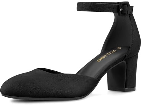 PIZZ ANNU Scarpe Decolte Donna Tacco Medio Eleganti Sposa Sandali Estive Comode a Blocco Sandalo con Cinturino alla Caviglia Nero EU 40