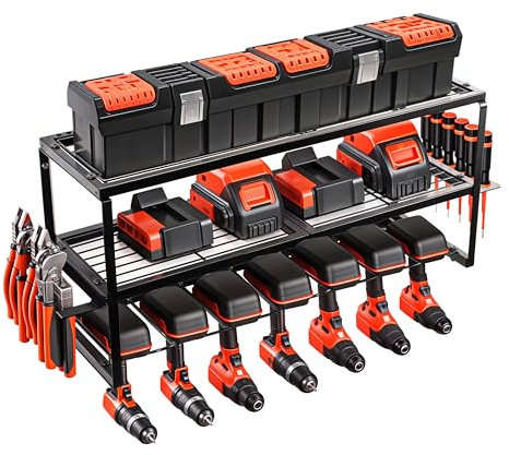 BELLE VOUS Power Tool Organizer Wall Mounted - Garage Wall Tool Storage Rack/Drill Holder - Tool Shelf/Charging Station - Utility Storage Rack