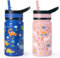 BUZIO Borraccia Termica con Cannuccia, 400 ml Borraccia Termica, Bambino Bottiglie termos in acciaio inox per bambini senza BPA, Confezione da 2: Dinosauro Blu&Unicorni