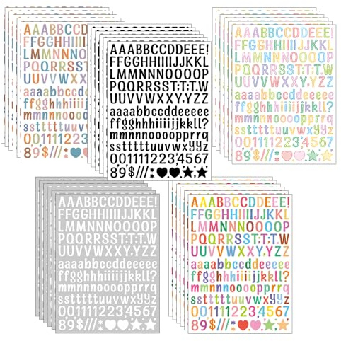 ONEBO 30 Fogli Adesivi Numero Alfabeto,Lettere Glitter Adesivi,Adesivi Lettera Cappello Graduazione,per DIY Decoro Artigianato Scrapbooking(5 stili)