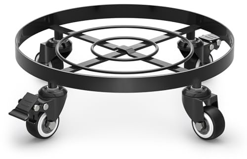 WELDUN Metal Plant Stand with Wheels, Heavy Duty Garden Planter Stand Ø28cm, Mobile Potting Trolley, Plant Caddy,Suitable for Outdoor Patios, Decks and Indoors Black