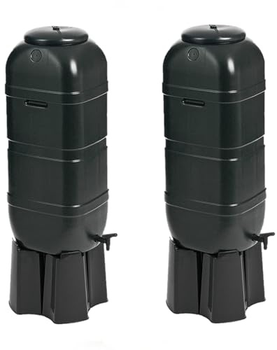 2 x 100L Black Slimeline Space Saving Water Butt Set | Includes Stand, Lid, Diverter Kit and Tap | Ideal for Gardens and Decking Areas | Can Be Linked Together