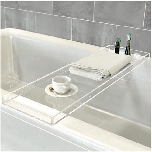 Suixtil Badregal, Acryl-Badetablett, Bücherregal Tablettenregal Weinglasregal Zubehör Badetablett Badebrücke Badewannenzubehör für Bett Badewannenablage Weiß(82 * 20CM)