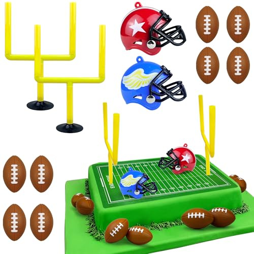 14 PCS Football Party Supplies Set with Goal Post Topper Mini Footballs and Mini Helmet Perfect for Game Day and Football Themed Birthday Parties