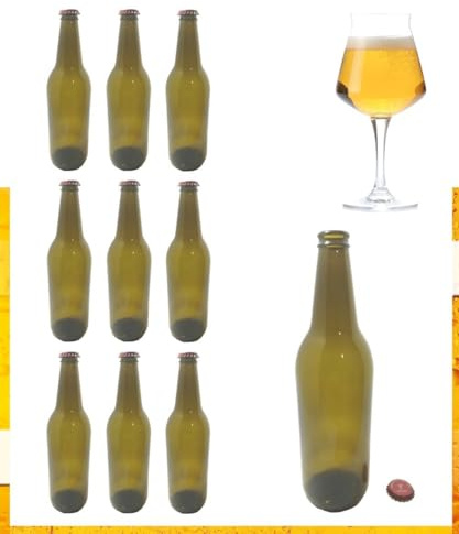 Juego de 10 botellas de cristal para cerveza artesanal, 600 ml, ámbar con tapón de corona, reutilizables