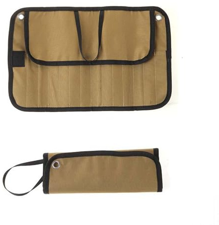 WAZUBC Tragbare Besteck Aufbewahrungstasche, Oxford Tasche Rolltasche Löffel Gabel Essstäbchen Camping Bestecktasche (braun)