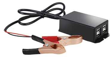 12V DC Converter with 4 USB Port Battery Clip Crocodile Clips with Battery Alligator Clip USB Charging Adapter, Motorcycle DC 12V 24V to 5V 3A Buck Fast Charger for Phones Tablets Navigation Devices