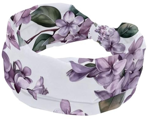 Bandeau large pour femme, motif fleurs lilas, extensible, accessoires de cheveux, pour yoga, course à pied, vie quotidienne