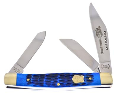 Buck Creek Pocket Knife BCI-659 Diamondback Stockman with a Blue Pick Bone Handle Stainless Steel Blades Closed 4.5 Inches