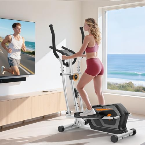 Ellittiche, Macchina Ellittica Magnetica con 16 livelli di Resistenza,display LCD,Portaborraccia, Pedali antiscivolo, Capacità di peso fino a 130KG,Cyclette Ellittica da Casa