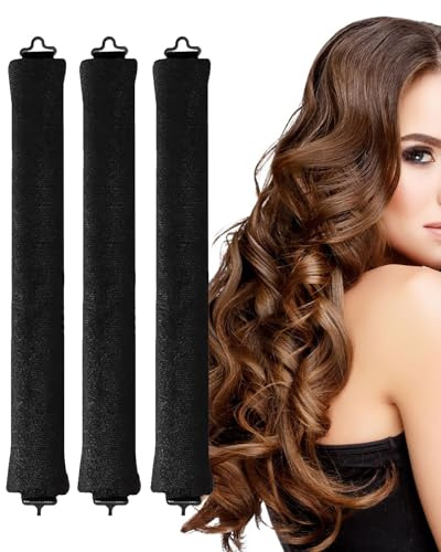 CULEB 3Pcs Bigodini Senza Calore,Bigodini Morbidi per Dormire,Heatless Curls,Curler per Capelli,Hair Curler,Ferro Arricciacapelli Senza Calore,Velluto Fascia Morbida per Tutti Tipi Capelli,Nero