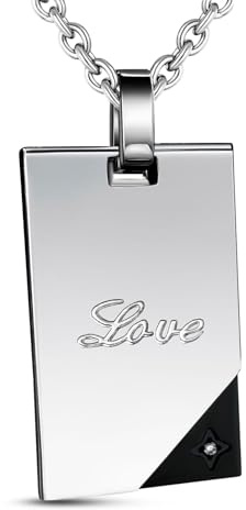 Hanessa Personalisierte Kette mit Gravur Edelstahl 50 und 55 cm mit Anhänger Buch mit Strass-Stein in silber schwarz gold - Personalisierte Halskette für Freundin Freund - Personalisierter Schmuck