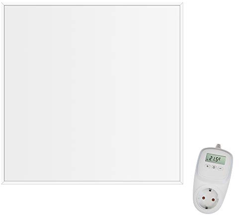 VIESTA® CF infraröd väggvärmare 60×60 cm 360 W med termostat TH10 – Carbon Crystal-värmepanel för vägg, tak och rastertak