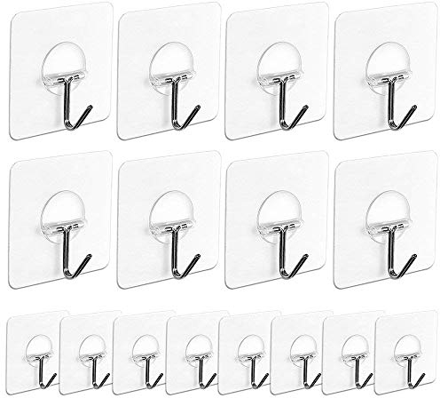 AUSTOR 16 Stücke Transparente Haken Selbstklebend Klebehaken Transparenter Haken Handtuchhaken Wandhaken (7,2cm x 7,2cm) für Küche Bad Wand & Decke Aufhänger, 22 Pfund/ 10 KG
