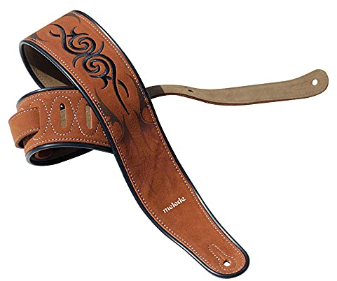 YUEKO Luxus-Leder Gitarrengurt, Rückseite aus superweichem Wildleder, 6,3 cm/2.5 breit, verstellbare Länge von 110.5 cm bis 142.2 cm, Rotbraun