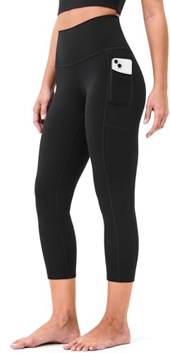 Colorfulkoala Women's High Waisted Tummy Control Workout Yoga Pants Capris 21 Inseam Leggings with Pockets (M, Black)
