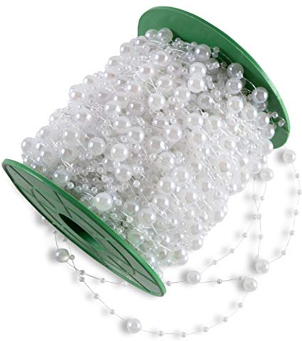 WeddingTree Guirlande de perles 60 m blanc - Ruban de perles pour déco de mariage et de soirées - Anniversaires baptêmes Noël - 1 rouleau