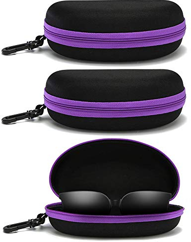 3pcs Sunglasses Case Hard Protective Eyewear Eyeglasses Glasses Box with Zip Hook (purple)
