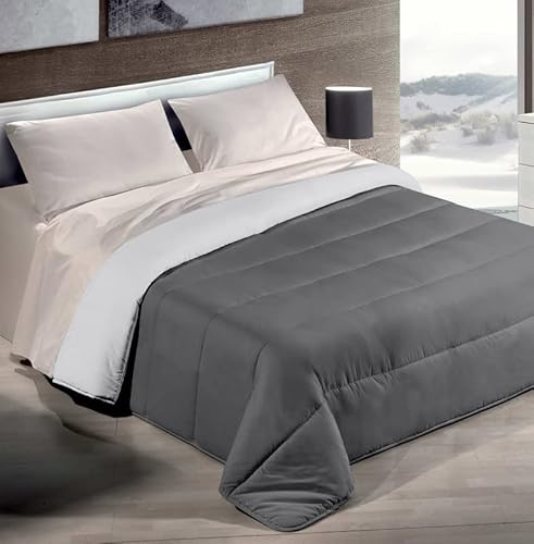 HomeLife Edredon de Invierno Cama 180 (240X260) Fabricado en Italia | Nórdico de Invierno Reversible | Duvet Hipoalergénico Extra Cálido de Color Sólido | Gris Claro/Oscuro