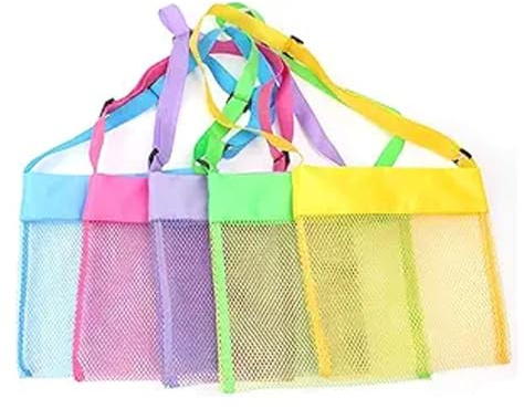LEMAXELERS Strandtaschen 5 Stück - Wasserspielzeug-Aufbewahrungsbeutel mit Tragenetz für Strandspiele, Outdoor-Beachbag für Sandspielzeug & Kinderausstattung (5 Farben)