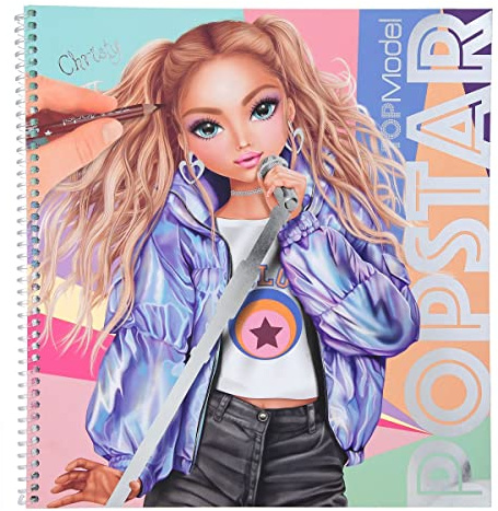 Depesche 11878 TOPModel Popstars - Malbuch mit 60 Seiten zum Designen trendiger Outfits für Pop-Sänger, Spiral-Buch mit vorgedruckten Models, 2 Stickerbogen, 2 Schablonen und 8 Stoffmustern