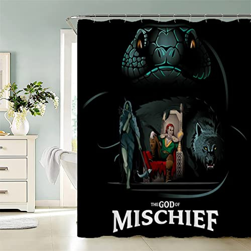 Duschvorhang Wikingerschlange Gott Loki Anti-Schimmel Wasserdichter Anti-Bakteriell Badezimmer Duschvorhänge Textil Waschbar Badewanne Vorhang Polyester Stoff mit 12 Duschvorhangringen 120x180cm