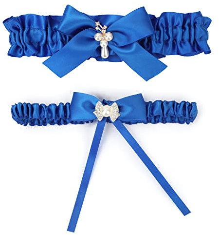 MWOOT Strumpband med blå brud, elastiska strumpband för brudklänningar, bröllopsklänningar, JGA-present till brud till Be