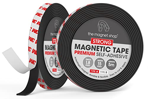 The Magnet Shop A+B Magnetband-Paare, lange selbstklebende Magnetstreifen für Türen, Fliegengitter, Moskitonetze und Vorhänge, einfach anzubringen, als Verschluss oder stark (5 Meter + 5 Meter)