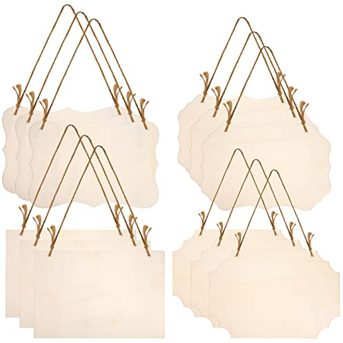 YiPHomn 12 Stück unlackiertes Holzschilder zum Aufhängen, Blanko Holzschild Schreiben für Heimdekoration Basteln Banner Brandmalerei Hochzeit Küche Café Bar DIY