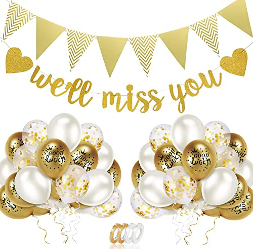 Fiesta de Despedida Decoraciones de Fiesta de We Will Miss you Trabajo de Oficina Fiesta Jubilación Graduación Colegas Decoraciones de Despedida(Dorado)
