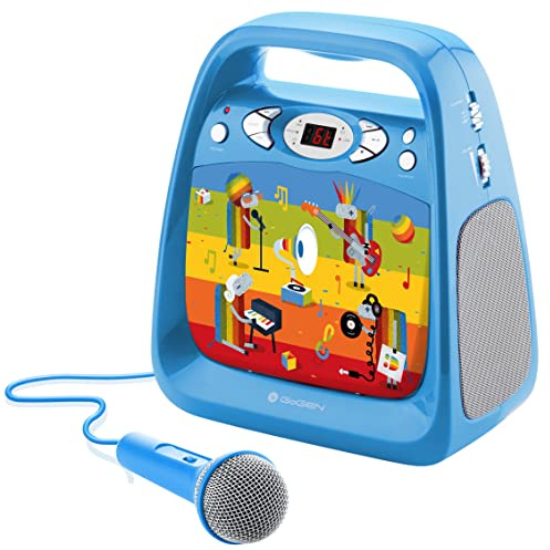 GOGEN Kinderkaraoke und CD Player I USB I MP3 I Mikrofon inklusive I Kopfhörerausgang I tragbar I Batterie oder Netzteil I Bluetooth I Hergestellt für Kinder I Blau