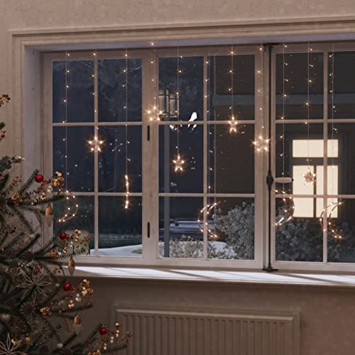 Tidyard Lichterketten 6 Stern und 6 Mond Fernbedienung Dekorationslicht Lichtervorhang mit 8 Beleuchtungsmodi Weihnachtsdekoration Sternenvorhang für Partys, Hochzeiten, Feiertage 138 LEDs Warmweiß