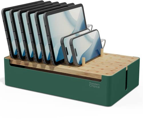 Prosumer's Choice Bambus-Ladestation – Multi-Ladestation Organizer – Schreibtisch-Dockingstation für Handys, Tablets, Laptop – Holz-Ladestation mit abnehmbaren Trennwänden – Kabel nicht im