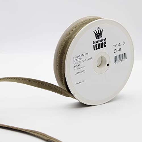 Leduc 20 m paspelband, Baumwolle, 30 Farben, für Näharbeiten, 10 mm (8 + 2), italienische Qualität, Khaki 5591