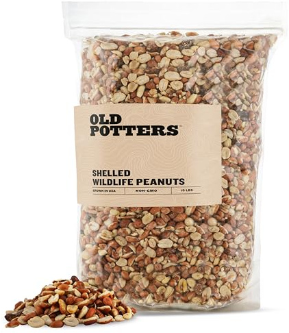 Old Potters Wildlife Shelled Peanuts, 10 lbs for Birds, Squirrels, and Wildlife. USA Grown Non-GMO, Organic Small Farm, Raw Shelled Peanuts. Wildlife Grade.