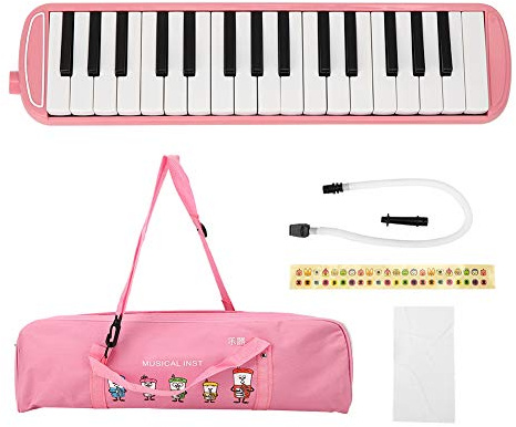 Melódica de 32 Teclas, Boquilla de Resina, Instrumento Melódica con Fondo de Acero Inoxidable para Principiantes, Instrumento de Educación Musical (Rosa)