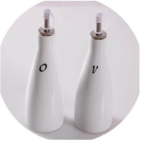 DHAEY Cuisine Distributeur d'huile et de vinaigre, ensemble traditionnel en porcelaine et bouteilles de vinaigre avec verseurs en acier inoxydable 240 ml x 2 Distributeur