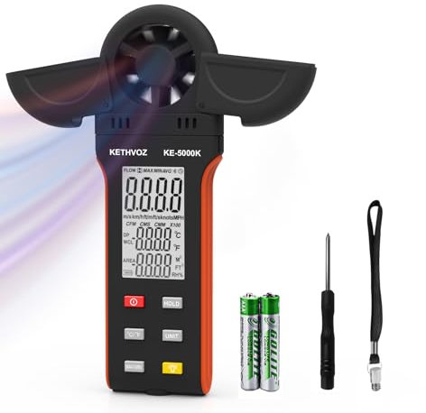 Pro HVAC Anemometer - CFM Air Flow Velocity Meter Measuring Wind Speed Flow Temperature & Humidity, 270º Rotatable Probe, Backlight, MAX/MIN/AVG Modes, 0.5s Sampling for Drone, Outdoor, Golf