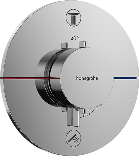 hansgrohe ShowerSelect Comfort S - Miscelatore termostatico incasso, Rubinetto termostatico con blocco di sicurezza (SafetyStop) a 40° C, Termostato rotondo, 2 utenze, cromo