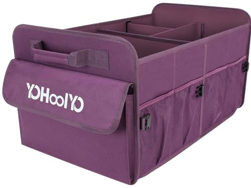 YOHOOLYO Car Trunk Organizer for SUV 72L Large Capacity Collapsible 4 Compartment Storage, Multicolor Car Accessories for Women/Men, Purple
