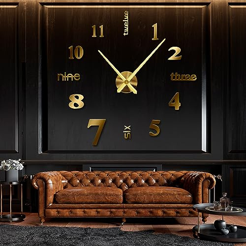 R&M ORIENT® 3D Wanduhr große Moderne Mute DIY – Luxus Dekoration Geschenk – Wandtattoo – Uhren für Büro Wohnzimmer Schlafzimmer Dekoartikel Home Office Quarzuhr (Gold-D)