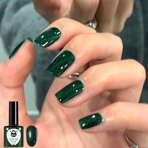 Green Gel Nail Polish, Glitter Dark Green Emerald Green Gel Polish Autumn Soak off LED/UV Lamp Manicure Nail Varnish Sets for Christmas Women Nail Art Salon DIY Home