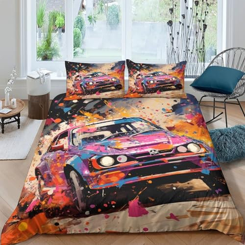Coole Autos Kinder Bettwäsche Print Mikrofaser Bettbezug Mit Kopfkissenbezug, Jungen Teens Rennwagen Bettwäsche Set Kinder Erwachsene, Weich Haltbar Atmungsaktive King（220x240cm）