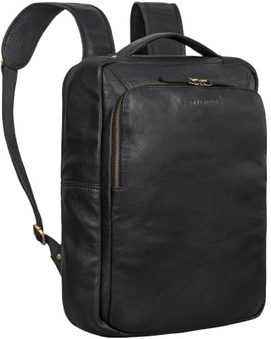 STILORD Martin Einzigartiger Laptop Rucksack Leder 13+ 14 Zoll Groß Lederrucksack Damen Business Rucksack Herren Vintage Reiserucksack Echtleder Farbe:schwarz