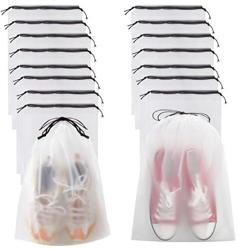Schuhbeutel, 15 Stück Reise Schuhtasche, Transparente Schuhtasche mit Zugband, Wasserabweisend Schuhtasche Shoe Bags Reisen Zuhause Aufbewahrungstasche für den Alltag (30 * 40cm)