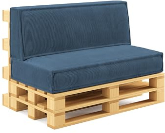 chilly pilley® Palettenkissen Palettenauflagen aus Cord für EU-Paletten - Abnehmbarer Bezug - Sitzkissen - Rückenlehnenkissen viele Farben (Marineblau, 2er Set)