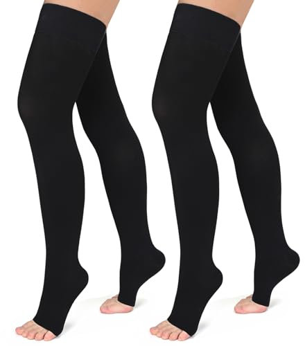 Evolyline 2 Paar Medizinische Kompressionsstrümpfe Damen & Herren 20-30 mmHg, Klasse II Oberschenkel Lang Stützstrümpfe Kompressionssocken für Flugreisen Abgestufte Unterstützung bei Krampfadern